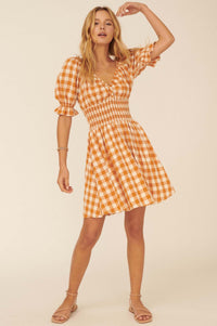 Sweet Sashay Plaid Puff-Sleeve Mini Dress - ShopPromesa