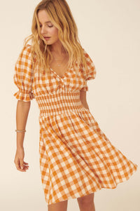 Sweet Sashay Plaid Puff-Sleeve Mini Dress - ShopPromesa