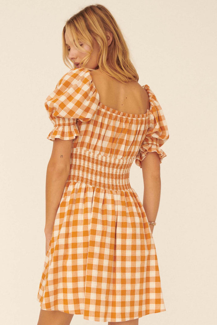 Sweet Sashay Plaid Puff-Sleeve Mini Dress - ShopPromesa