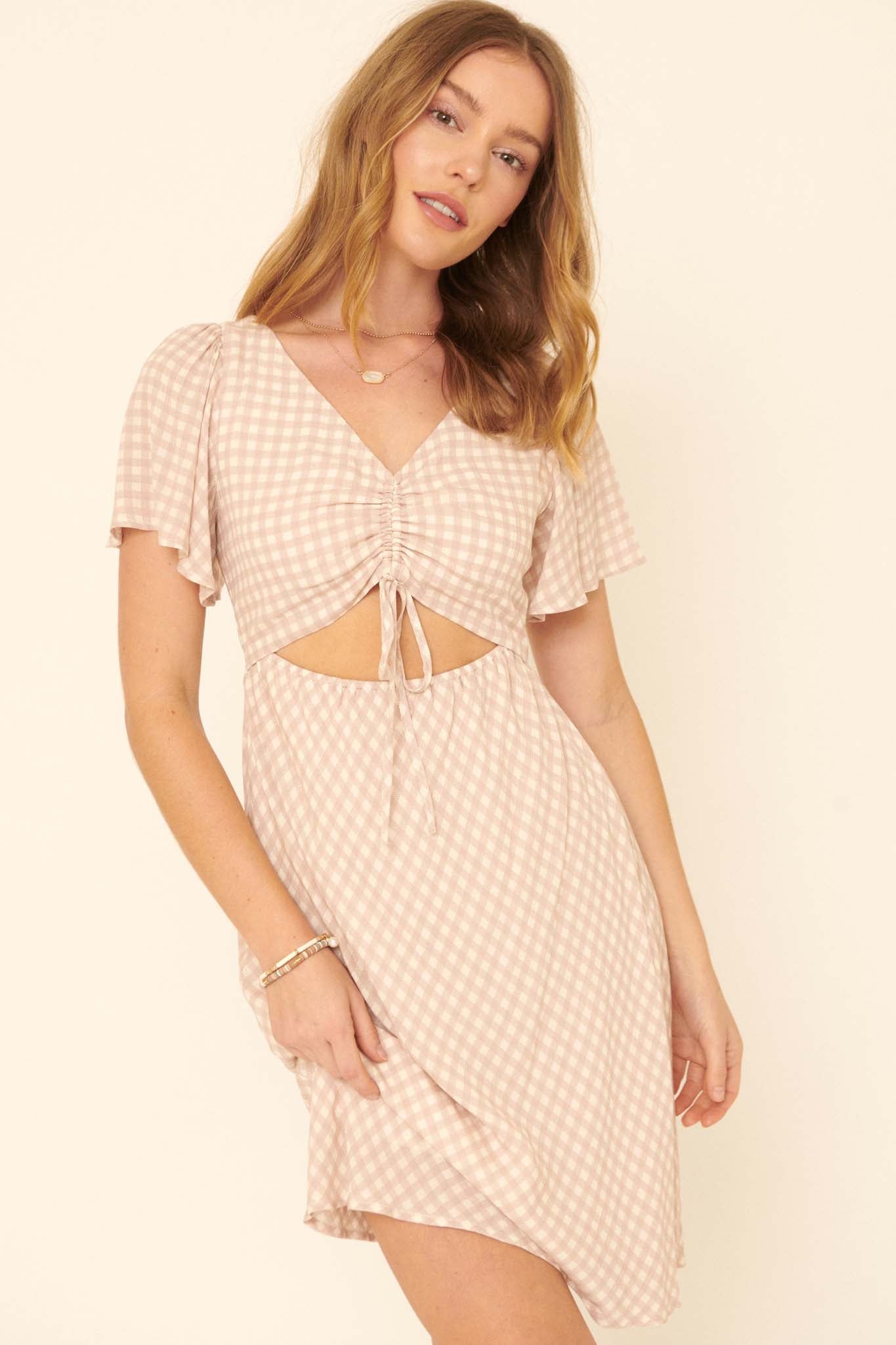 Everyday Bliss Gingham Cutout Mini Dress - ShopPromesa