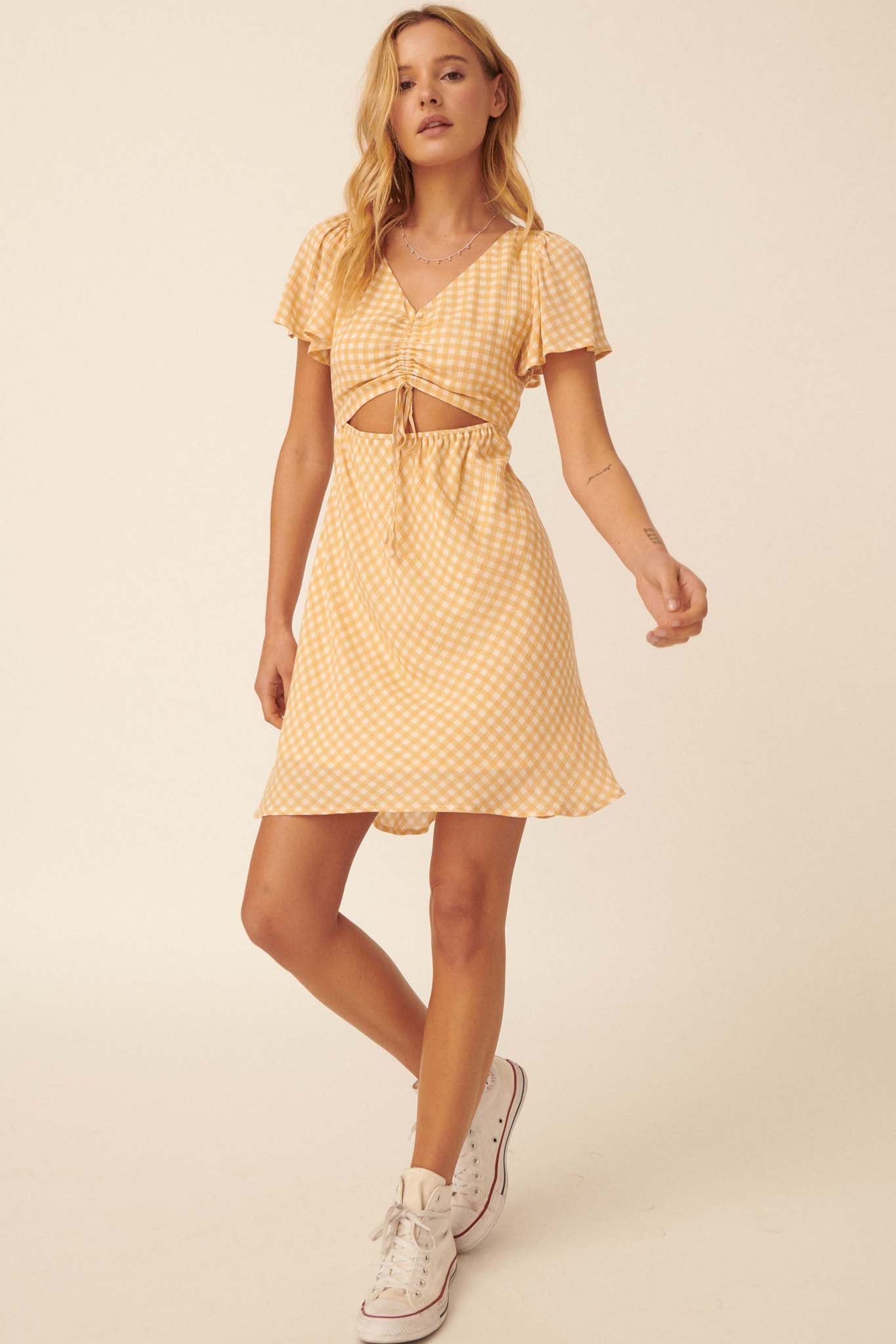 Everyday Bliss Gingham Cutout Mini Dress - ShopPromesa