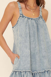 Denim Dolly Acid-Wash Drop Waist Mini Dress - ShopPromesa