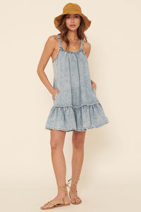 Denim Dolly Acid-Wash Drop Waist Mini Dress - ShopPromesa