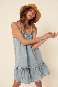 Denim Dolly Acid-Wash Drop Waist Mini Dress - ShopPromesa