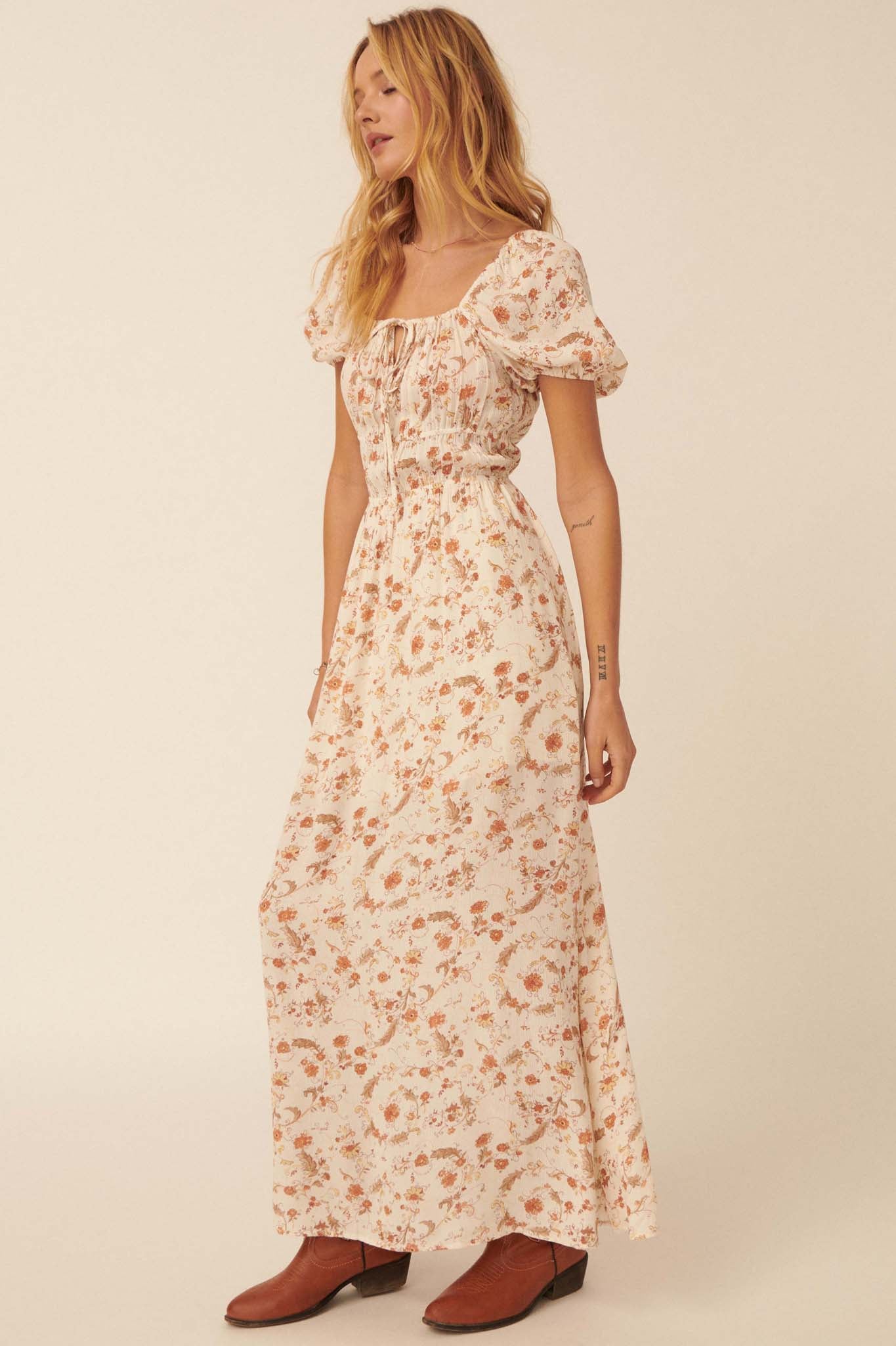 Seeds of Joy Floral Maxi Peasant Dress - ShopPromesa