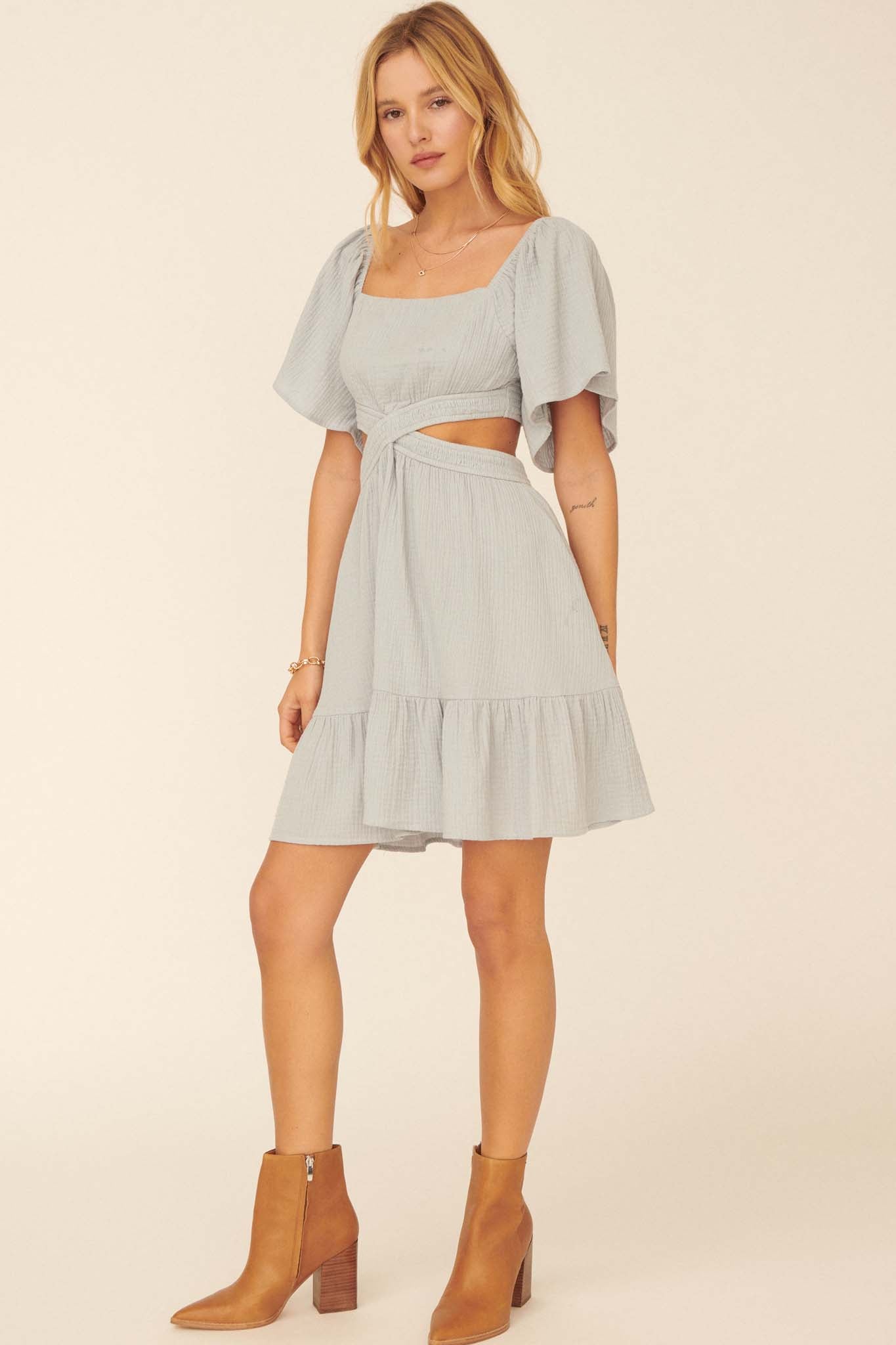 Dolled Up Cutout Bell-Sleeve Mini Dress - ShopPromesa