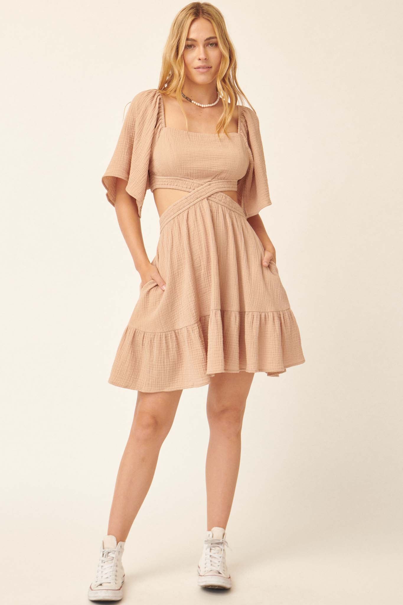 Dolled Up Cutout Bell-Sleeve Mini Dress - ShopPromesa