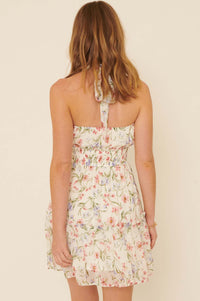 First Kiss Ruffled Floral Halter Mini Dress - ShopPromesa