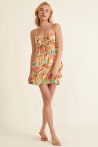 Dream World Floral Satin Cutout Mini Dress - ShopPromesa