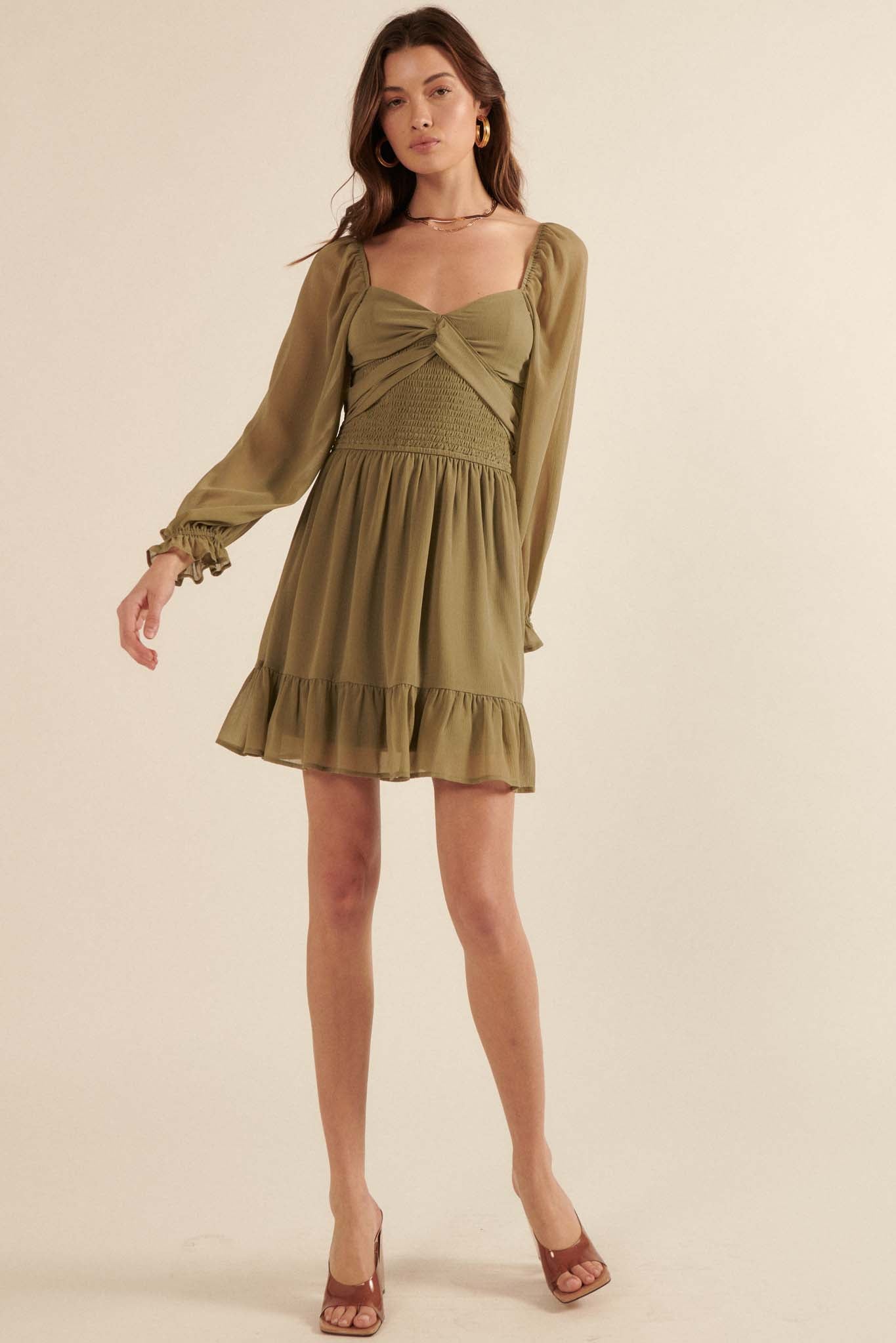 Fine Romance Smocked Chiffon Mini Peasant Dress - ShopPromesa