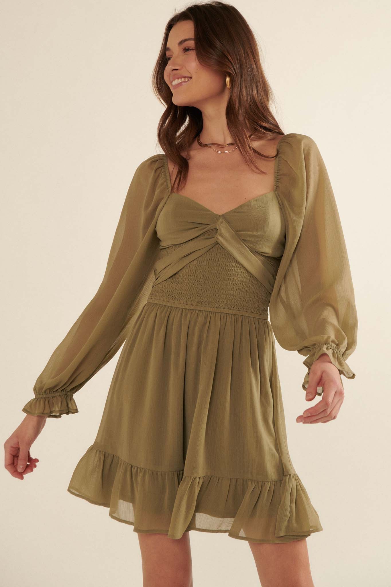 Fine Romance Smocked Chiffon Mini Peasant Dress - ShopPromesa