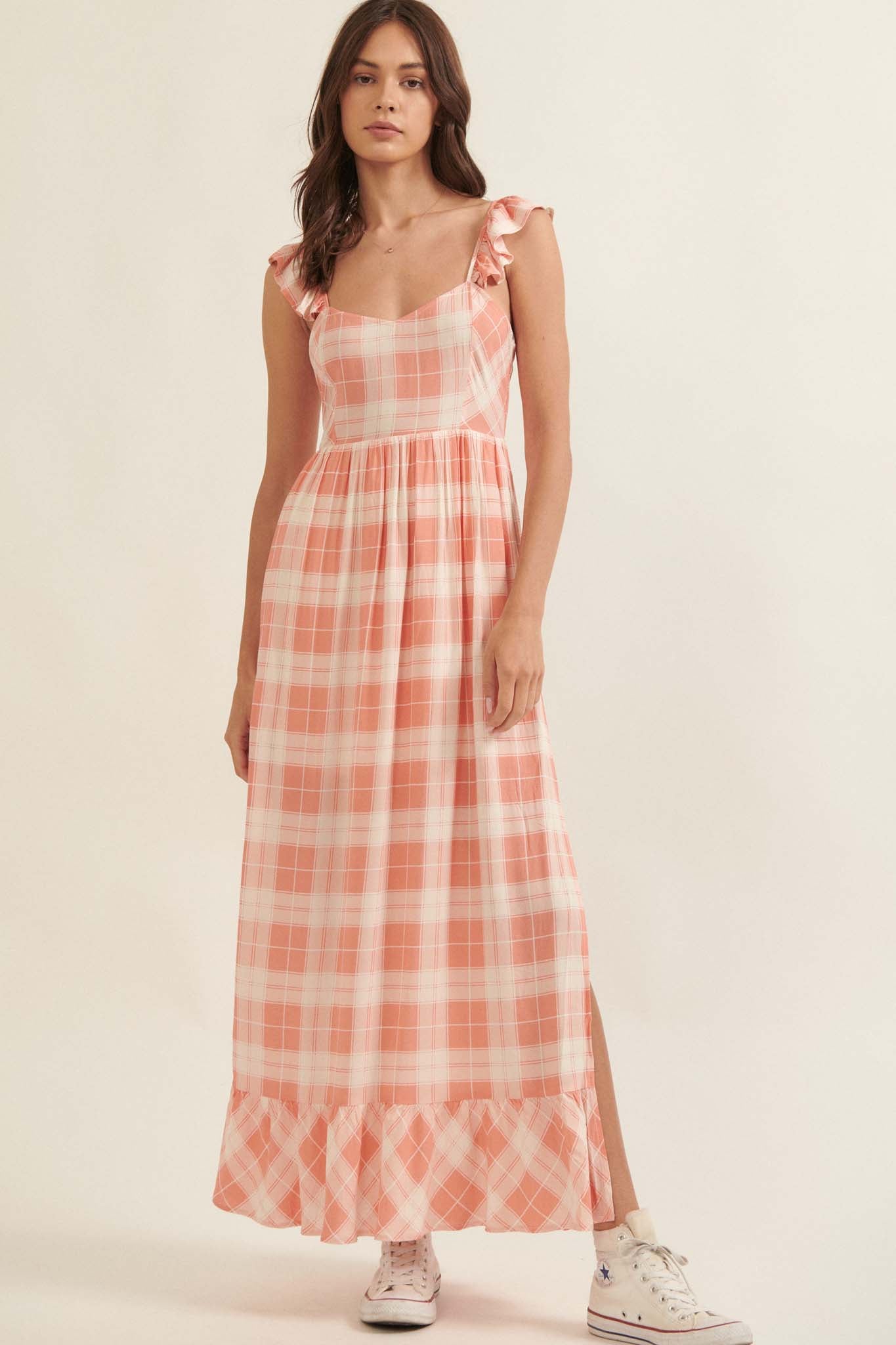 Sweet Tea Plaid Open-Back Maxi Sundress - ShopPromesa