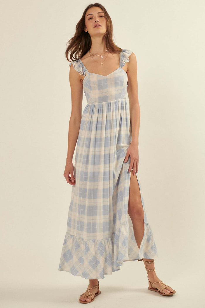 Sweet Tea Plaid Open-Back Maxi Sundress - ShopPromesa