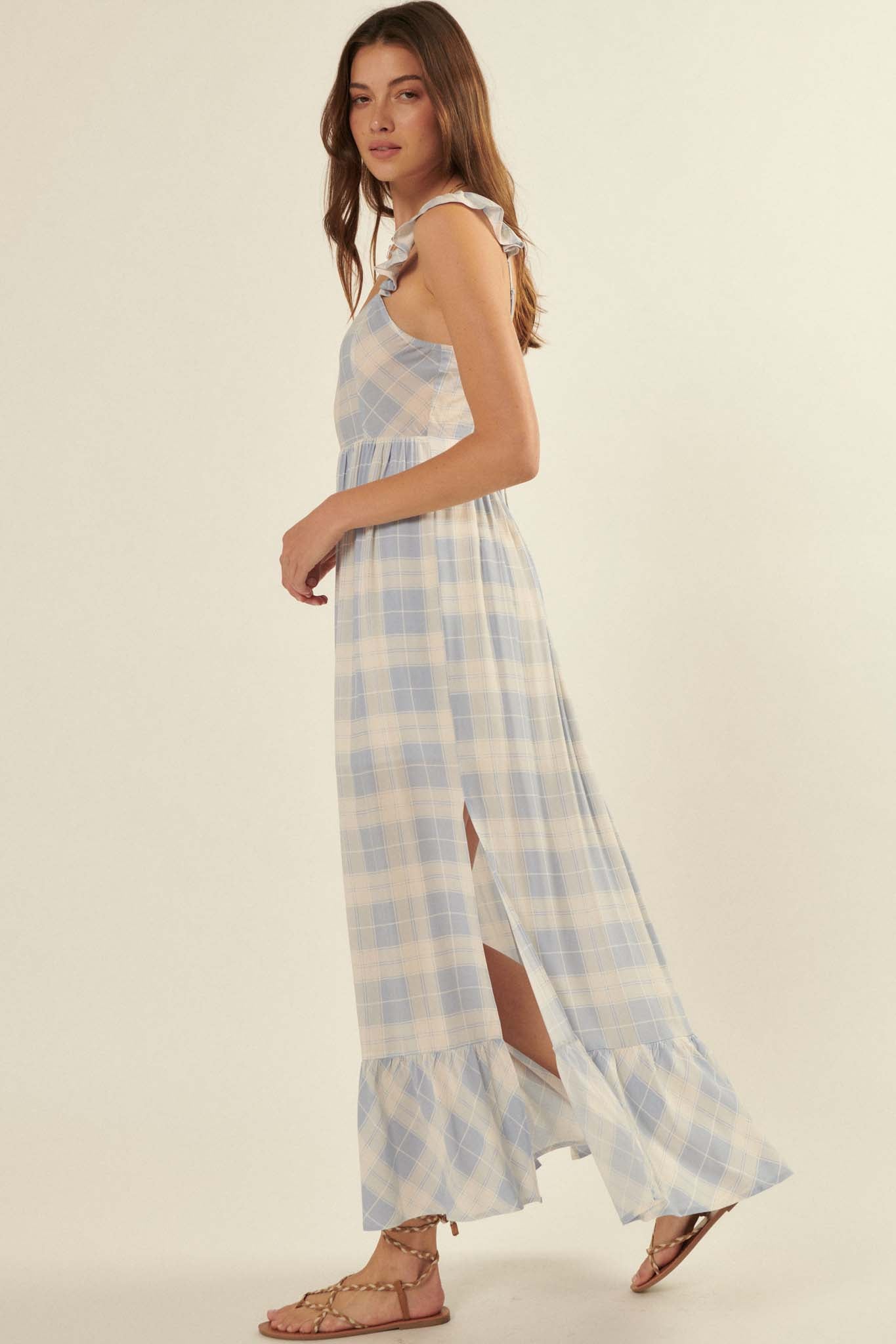 Sweet Tea Plaid Open-Back Maxi Sundress - ShopPromesa