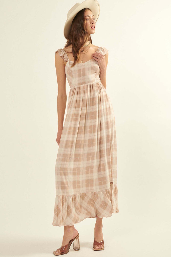 Sweet Tea Plaid Open-Back Maxi Sundress - ShopPromesa