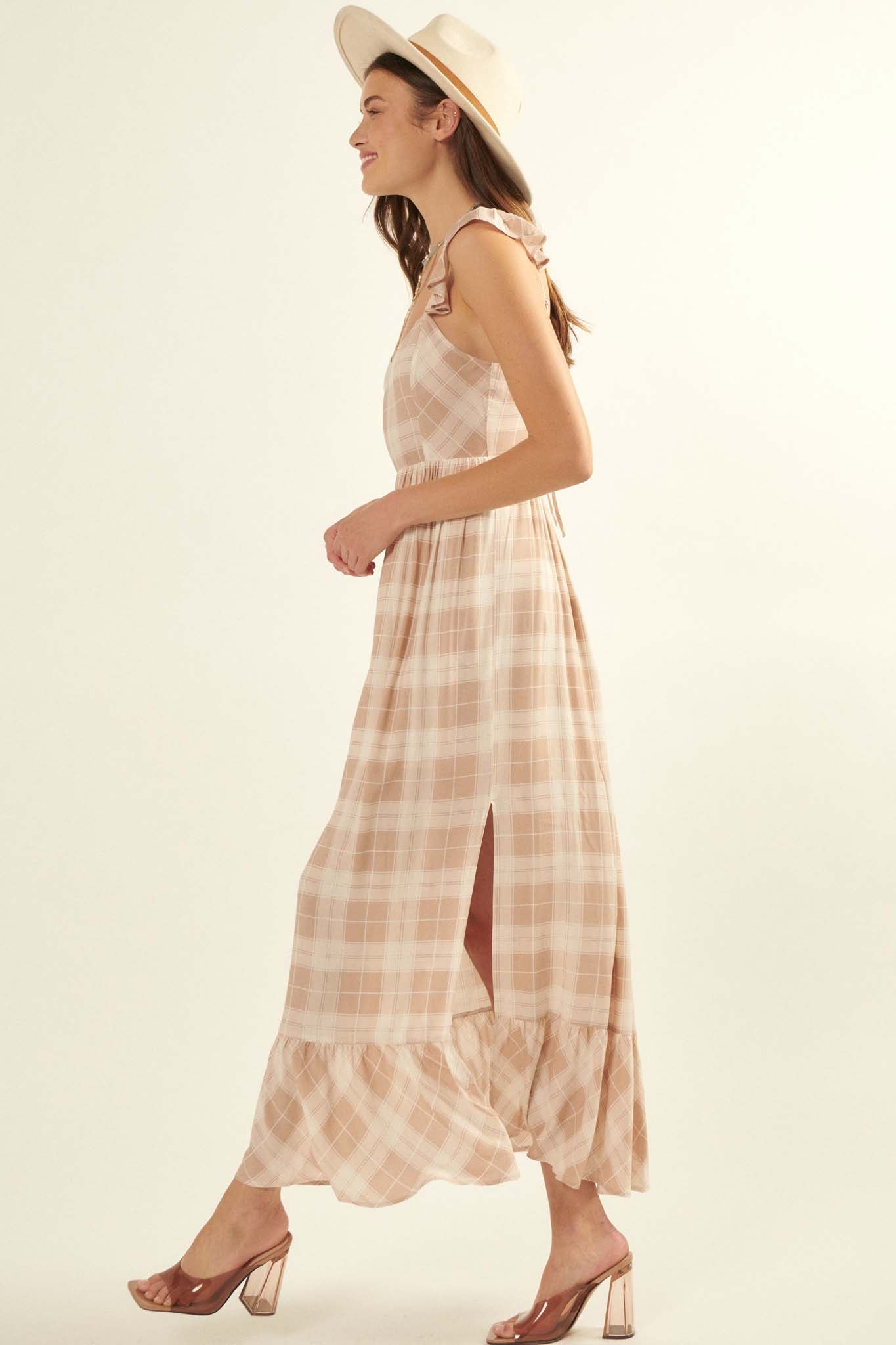 Sweet Tea Plaid Open-Back Maxi Sundress - ShopPromesa