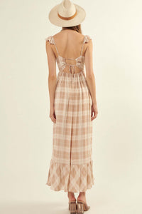 Sweet Tea Plaid Open-Back Maxi Sundress - ShopPromesa