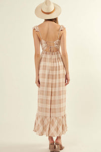 Sweet Tea Plaid Open-Back Maxi Sundress - ShopPromesa