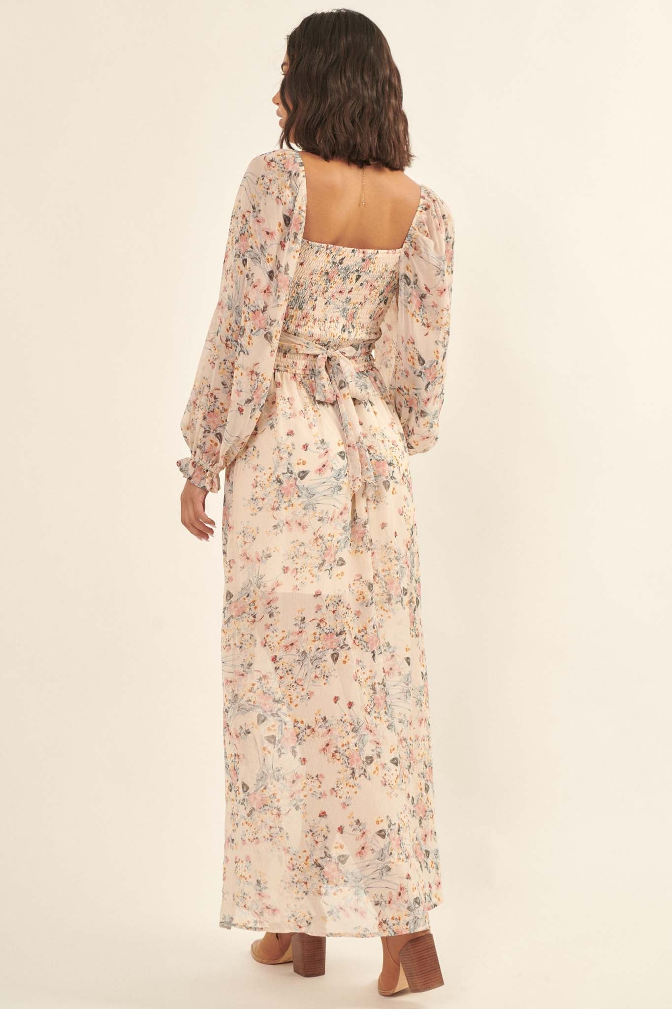 Garden Breeze Floral Chiffon Maxi Prairie Dress - ShopPromesa