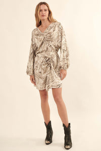 Ebb and Flow Draped Marble-Print Satin Mini Dress - ShopPromesa