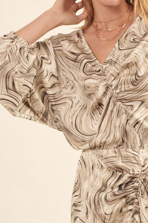 Ebb and Flow Draped Marble-Print Satin Mini Dress - ShopPromesa