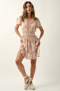 Painted Beauty Ruffled Floral Crepe Mini Dress - ShopPromesa