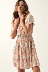 Painted Beauty Ruffled Floral Crepe Mini Dress - ShopPromesa