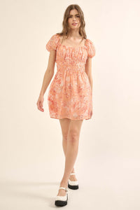 Fantasy Garden Floral Chiffon Peasant Mini Dress - ShopPromesa