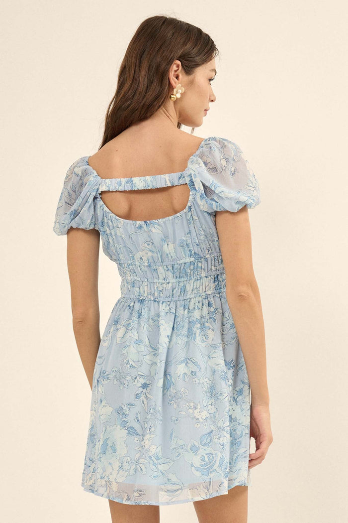 Fantasy Garden Floral Chiffon Peasant Mini Dress - ShopPromesa