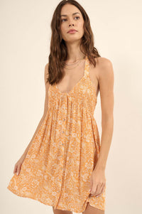 Amber Petals Smocked Floral Halter Mini Dress - ShopPromesa