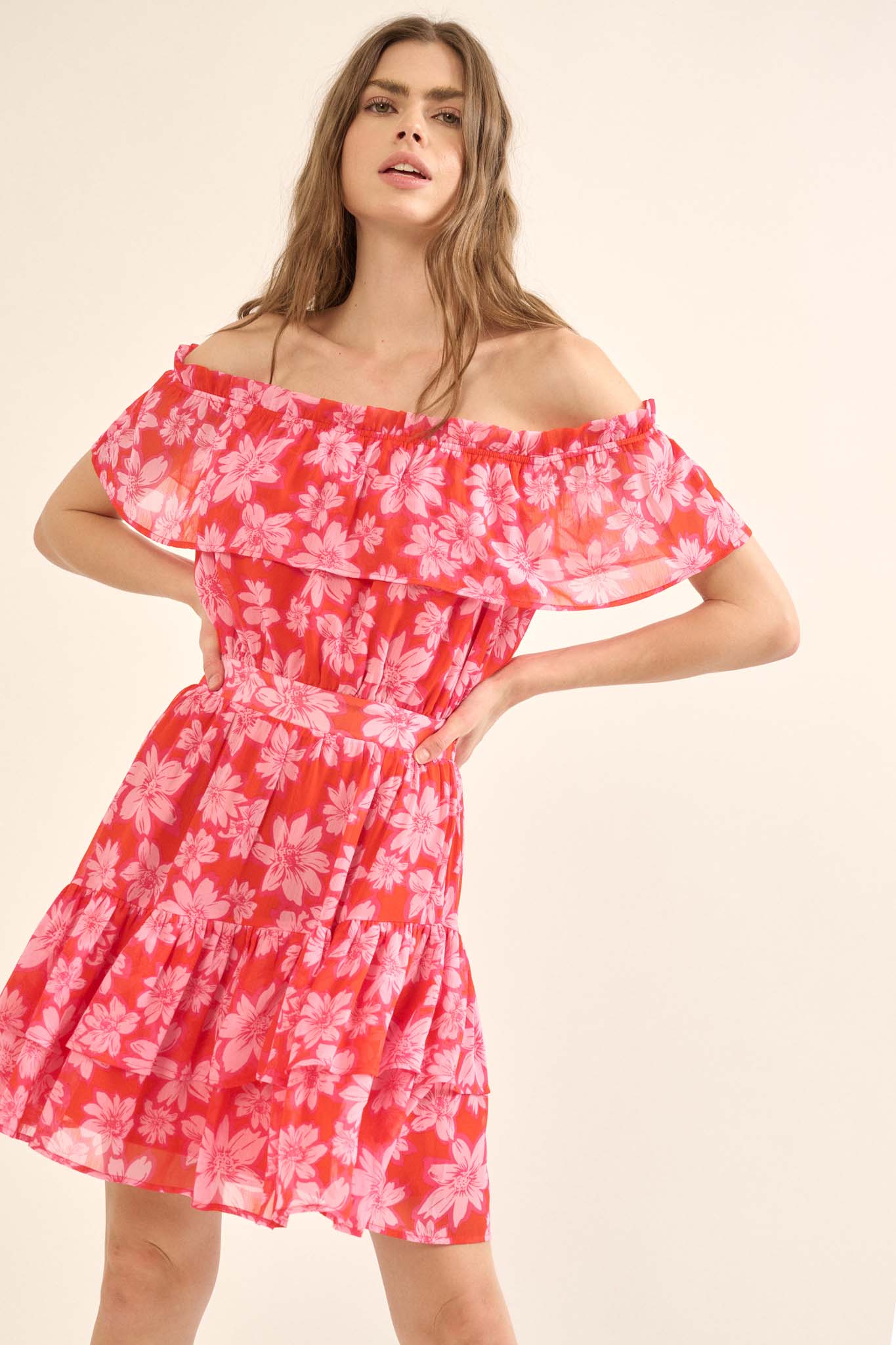 Island Song Ruffled Floral Off-Shoulder Mini Dress - ShopPromesa