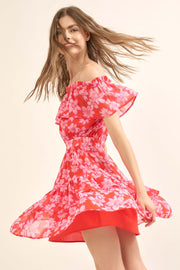 Island Song Ruffled Floral Off-Shoulder Mini Dress - ShopPromesa