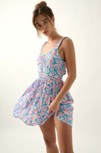 Sunny Saint-Tropez Floral Crepe Mini Sundress - ShopPromesa