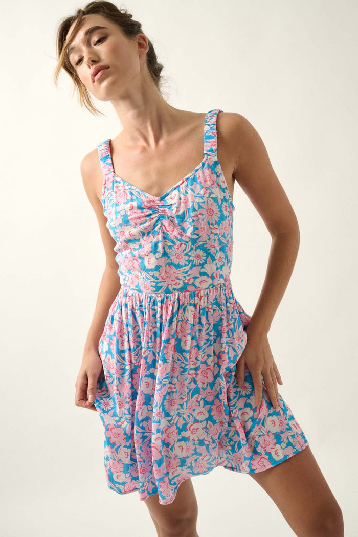 Sunny Saint-Tropez Floral Crepe Mini Sundress - ShopPromesa