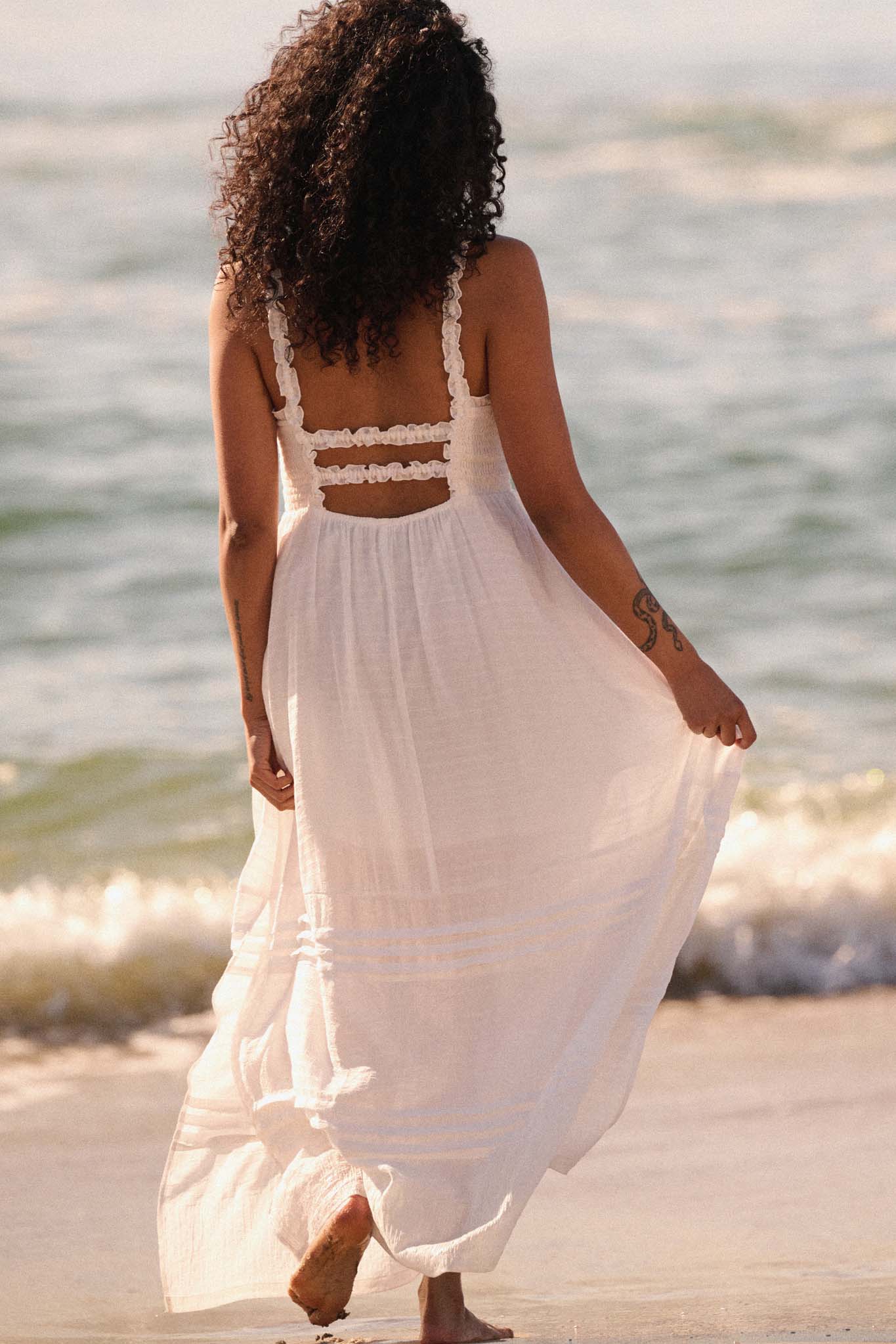 Pristine Beauty Smocked Open-Back Maxi Dress - ShopPromesa