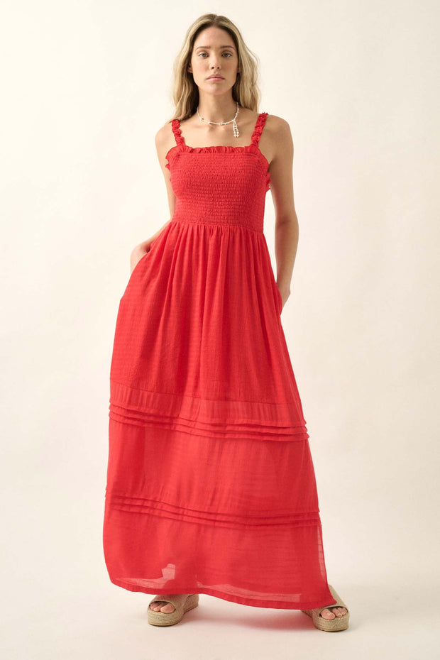 Pristine Beauty Smocked Open-Back Maxi Dress - ShopPromesa