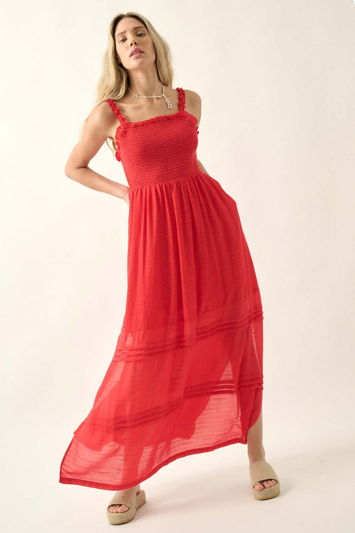 Pristine Beauty Smocked Open-Back Maxi Dress - ShopPromesa