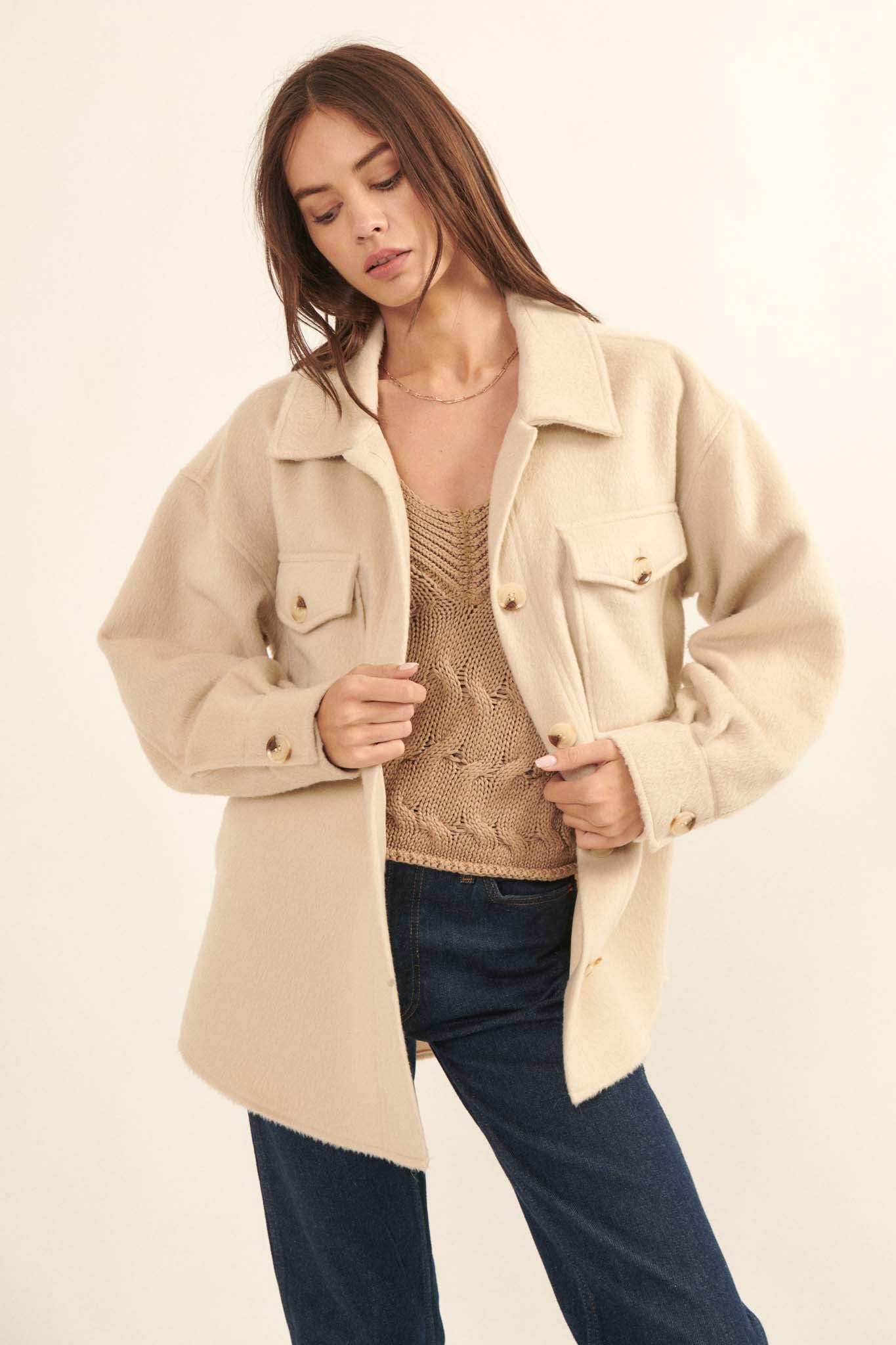 True North Oversized Brushed Felt Shirt Jacket - ShopPromesa