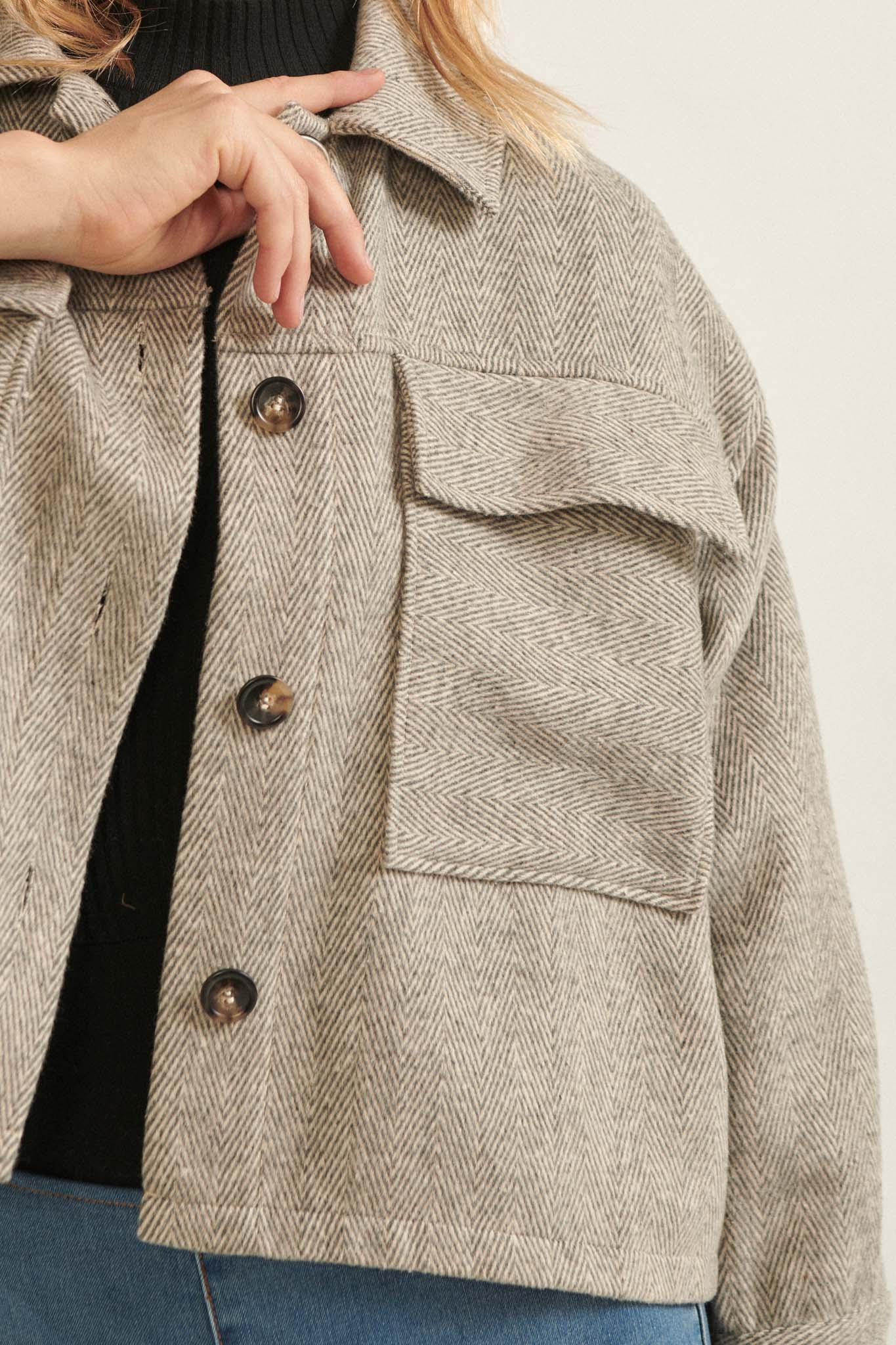 Here to Stay Herringbone Tweed Shirt Jacket - ShopPromesa