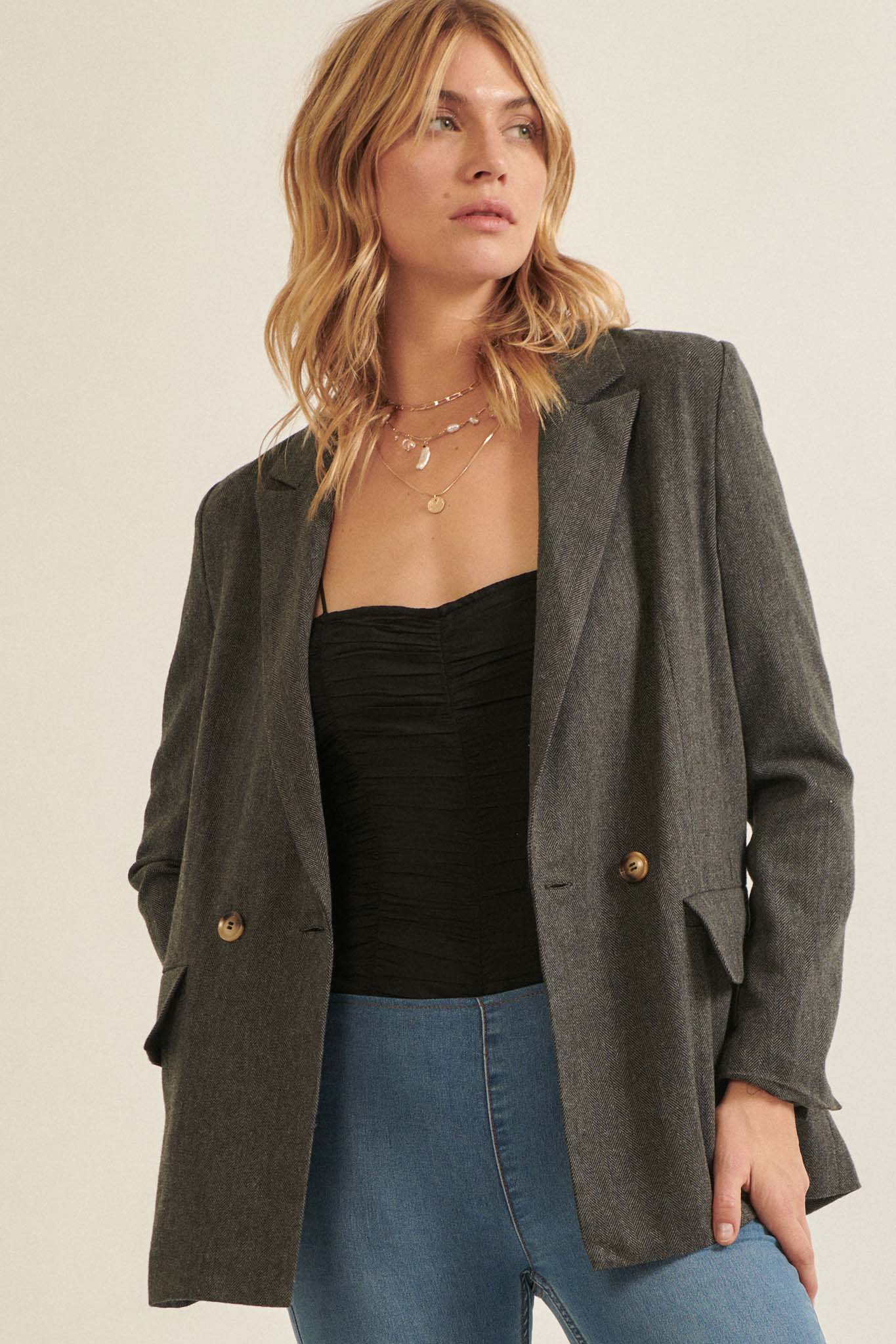 Smart Money Herringbone Tweed Blazer - ShopPromesa