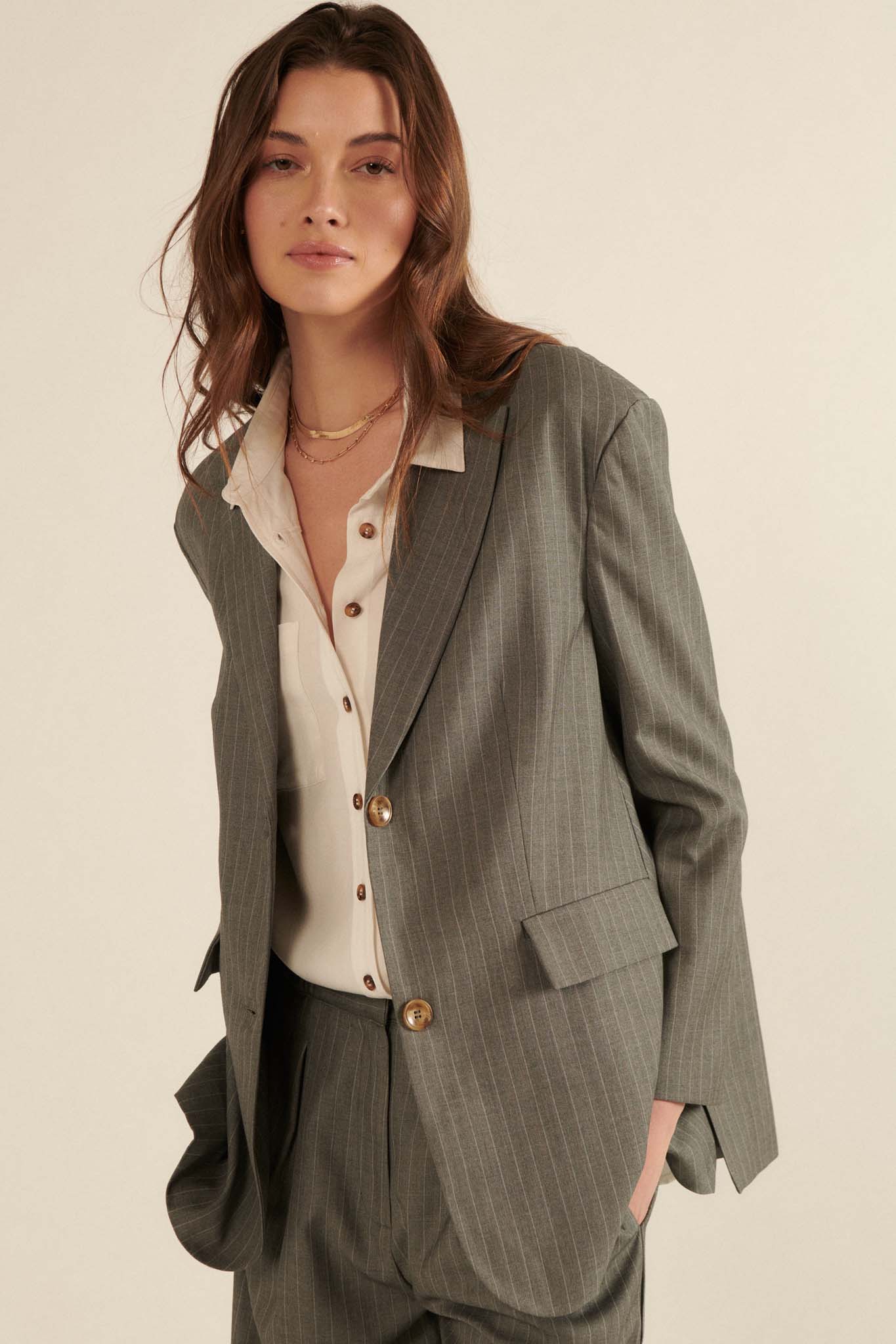 Executive Realness Oversized Pinstripe Blazer - ShopPromesa