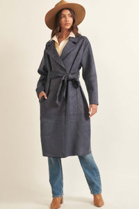 Foreign Affair Vegan Suede Belted Trench Coat - ShopPromesa