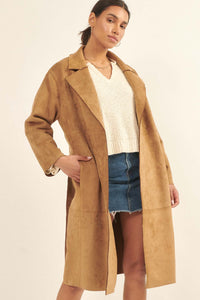 Foreign Affair Vegan Suede Belted Trench Coat - ShopPromesa