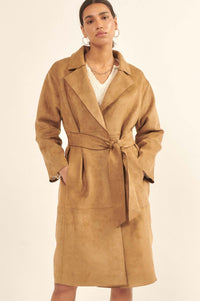 Foreign Affair Vegan Suede Belted Trench Coat - ShopPromesa