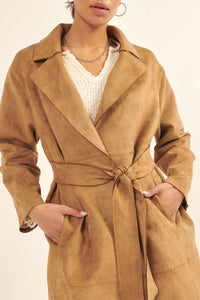 Foreign Affair Vegan Suede Belted Trench Coat - ShopPromesa