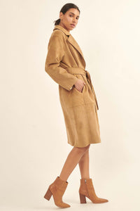 Foreign Affair Vegan Suede Belted Trench Coat - ShopPromesa