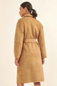 Foreign Affair Vegan Suede Belted Trench Coat - ShopPromesa