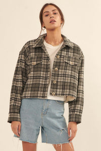 Finding Home Cropped Plaid Shirt Jacket - ShopPromesa