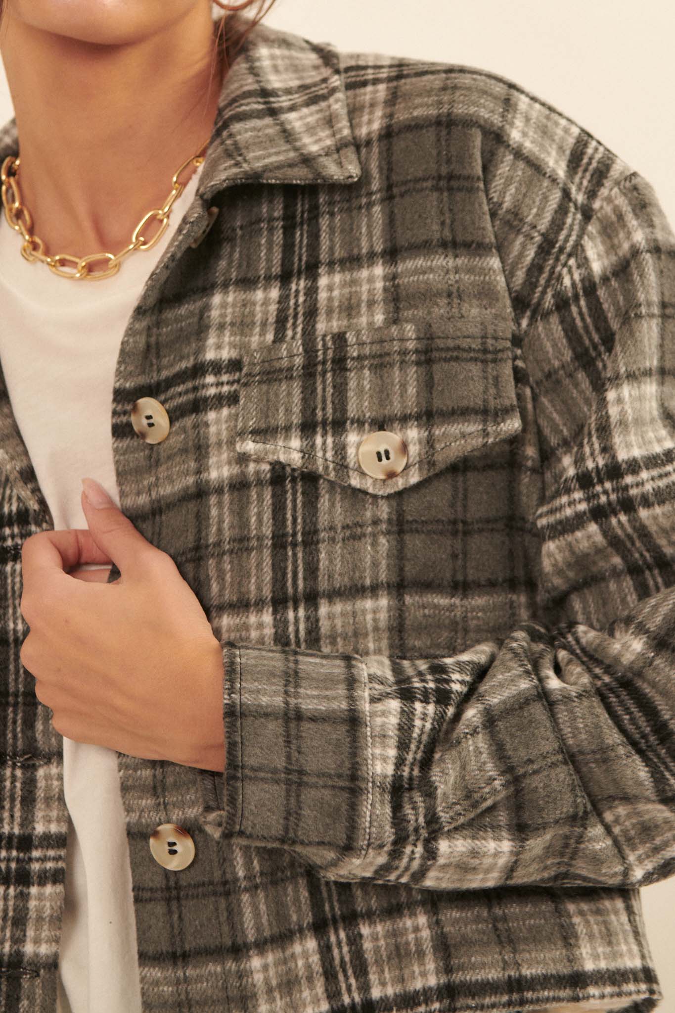 Finding Home Cropped Plaid Shirt Jacket - ShopPromesa