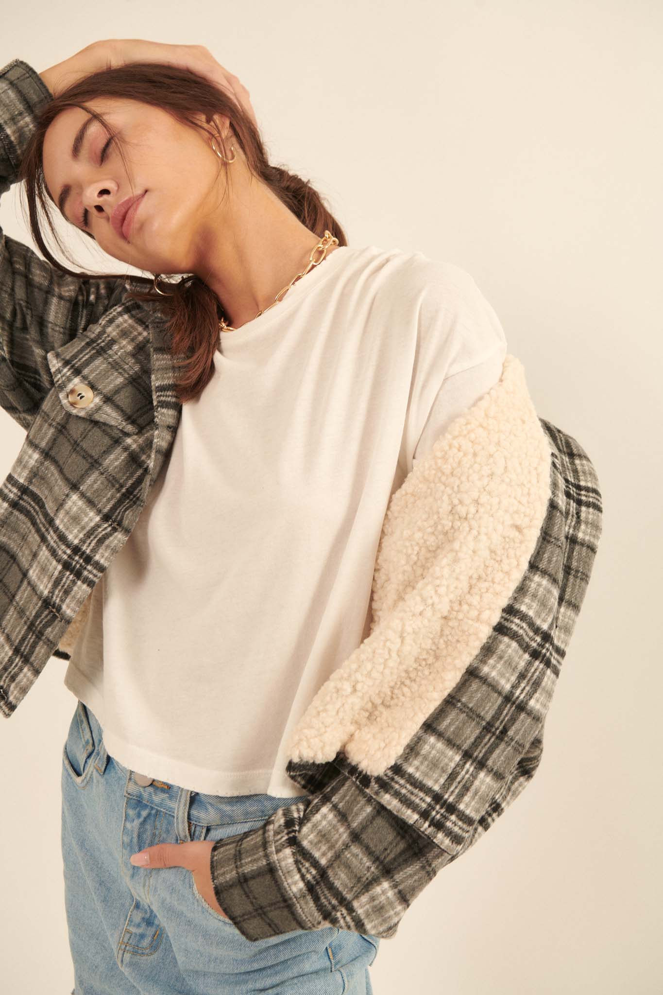 Finding Home Cropped Plaid Shirt Jacket - ShopPromesa